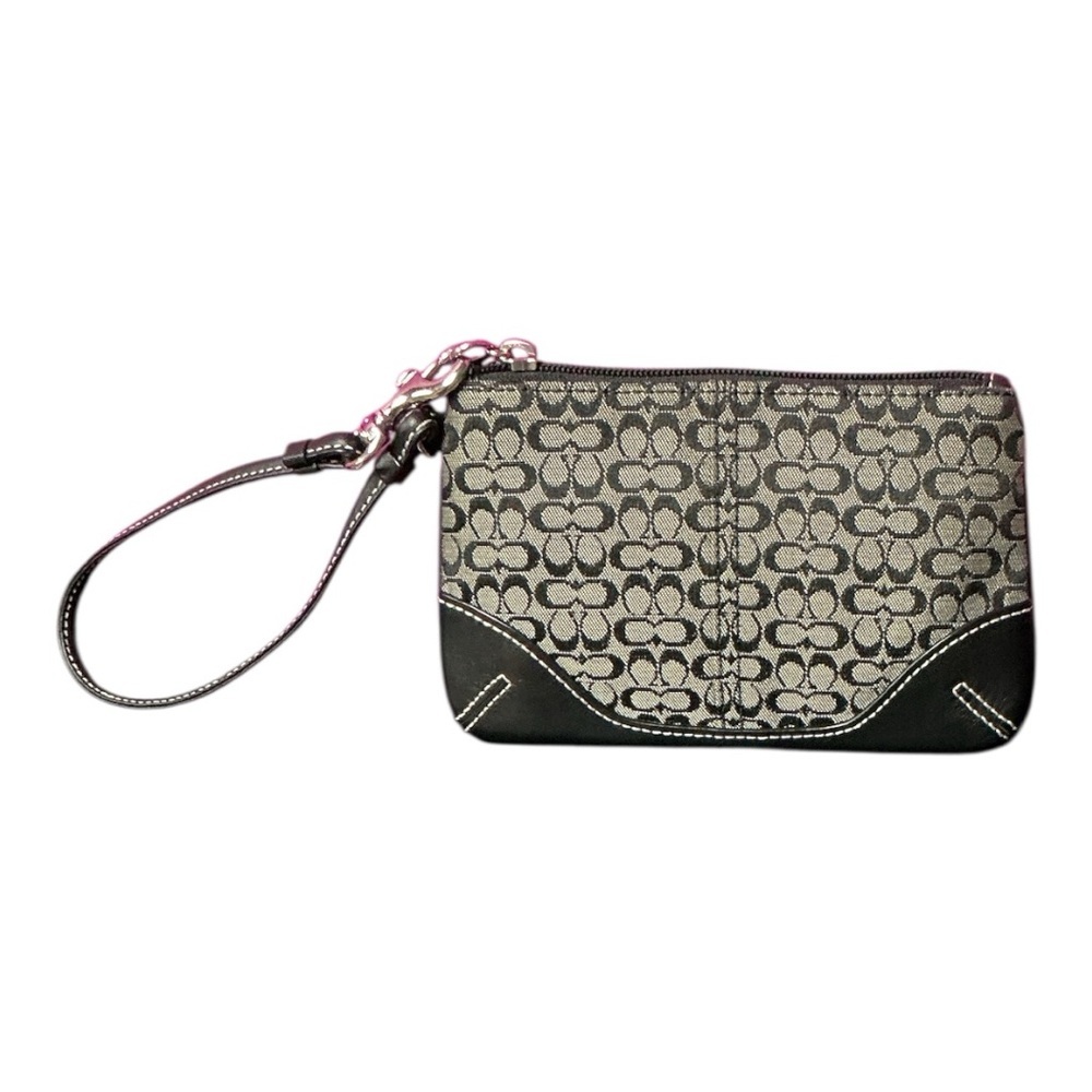 Coach - EC - Black and Gray Wristlet in Signature and Leather